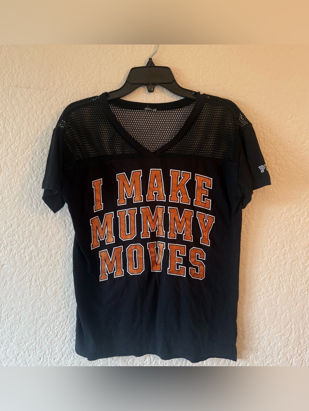 Victorias Secret PINK 2018 Halloween Black Mesh Shirt "I Make Mummy Moves" M/L